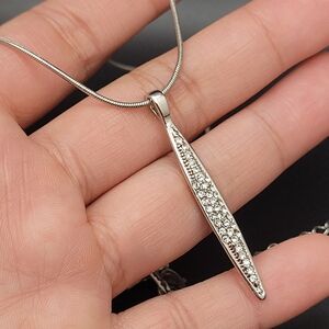 Silver Crystal Bar Pendant Necklace - Women's Jewelry